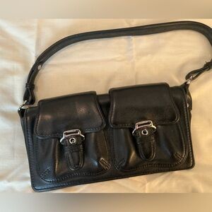 COLE HAAN Black Leather Double-Pocket Shoulder Bag